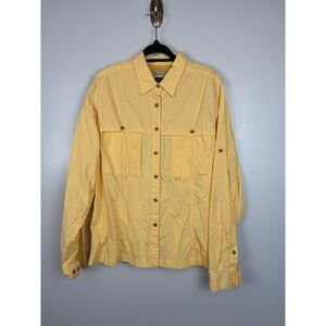 Filson Womens XL Yellow Cotton Vented Hiking Outdoors Fishing Shirt Roll Tab Top